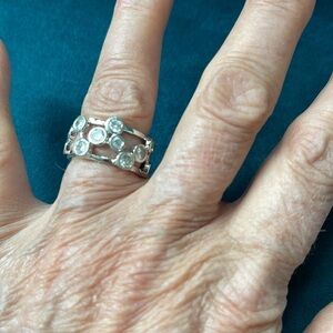 Silver Rhodium Plated Cubic Zirconia Bubble Ring. Size 5.